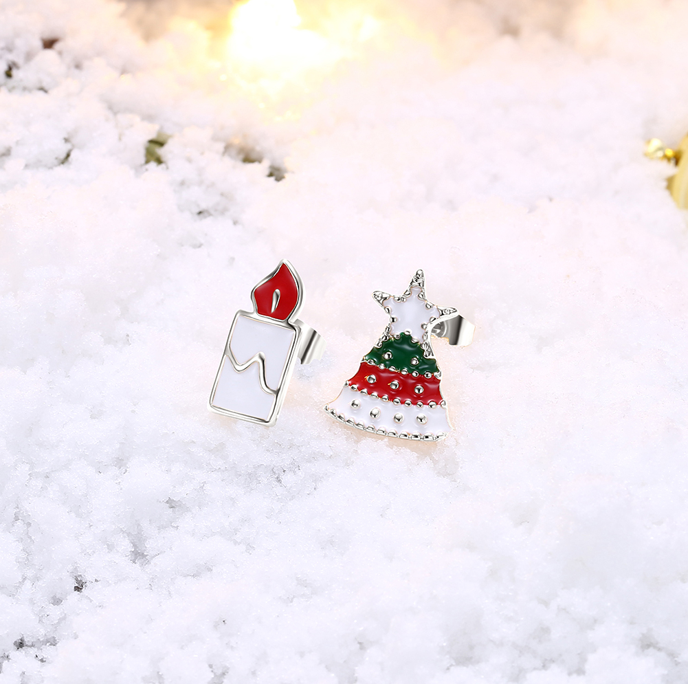Women Girls Jewelry Charm Drip oil Christmas Tree Christmas Candles Stud Earrings