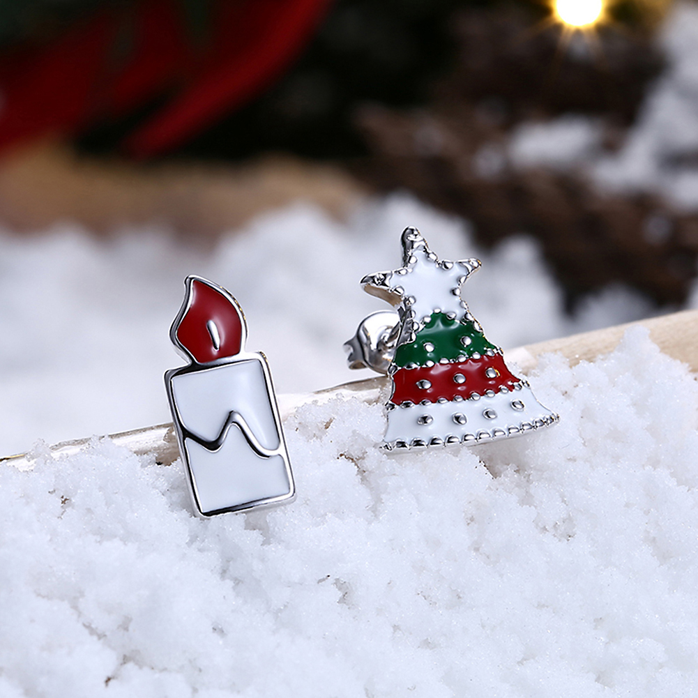 Women Girls Jewelry Charm Drip oil Christmas Tree Christmas Candles Stud Earrings
