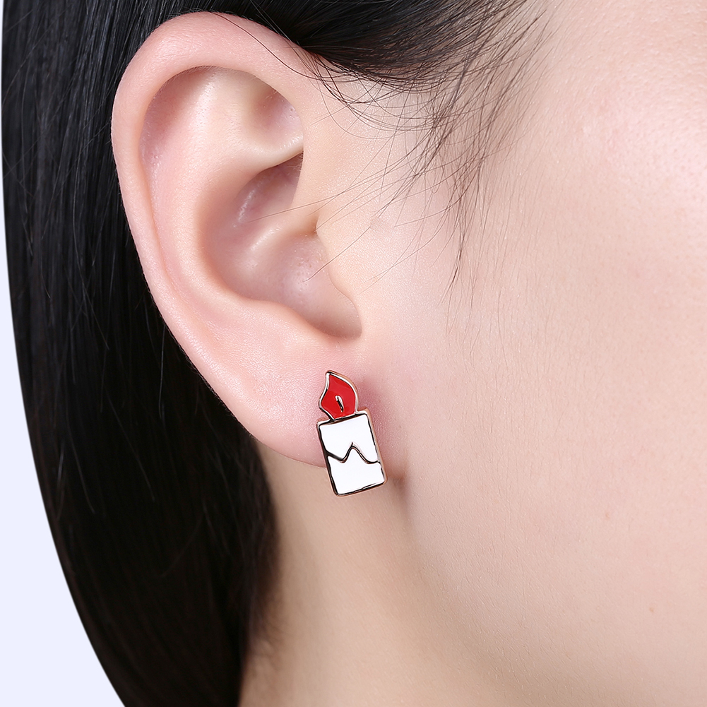 Women Girls Jewelry Charm Drip oil Christmas Tree Christmas Candles Stud Earrings