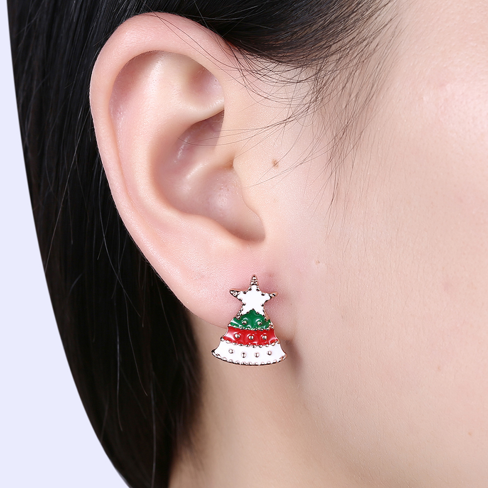Women Girls Jewelry Charm Drip oil Christmas Tree Christmas Candles Stud Earrings