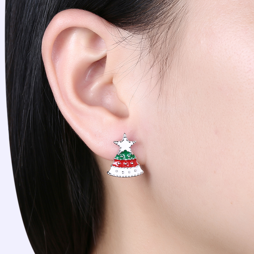 Women Girls Jewelry Charm Drip oil Christmas Tree Christmas Candles Stud Earrings