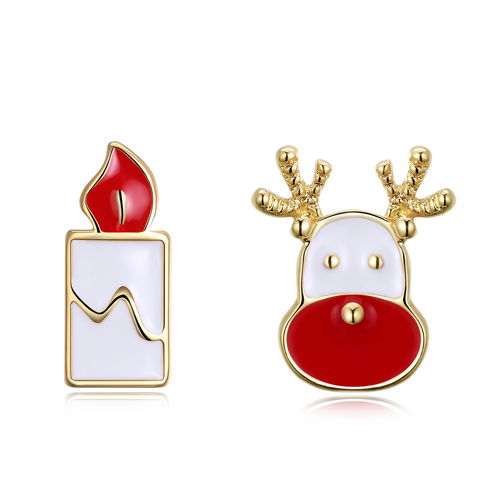 Enamel Christmas Candle Deer Charms Earrings Stud Party Fashion Jewelry Women Decoration