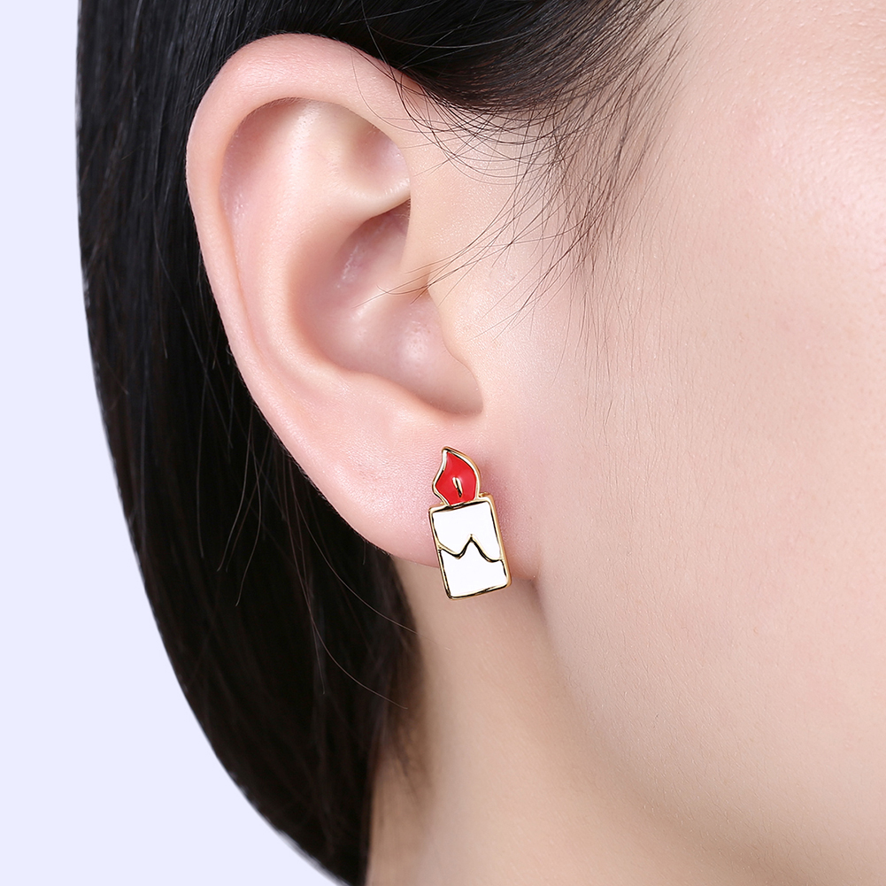 Enamel Christmas Candle Deer Charms Earrings Stud Party Fashion Jewelry Women Decoration