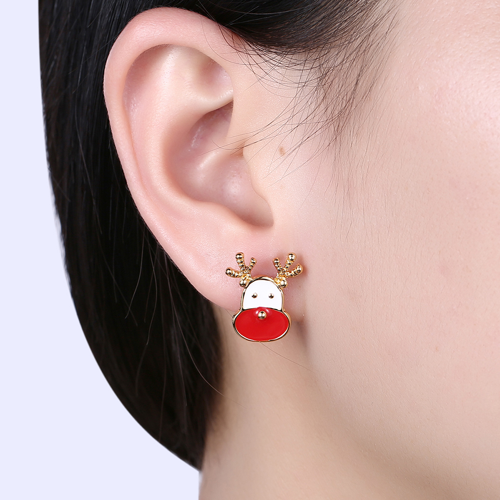 Enamel Christmas Candle Deer Charms Earrings Stud Party Fashion Jewelry Women Decoration