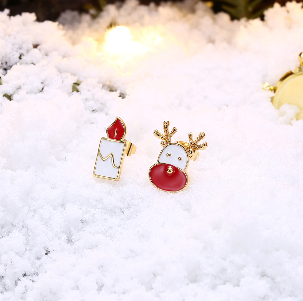 Enamel Christmas Candle Deer Charms Earrings Stud Party Fashion Jewelry Women Decoration