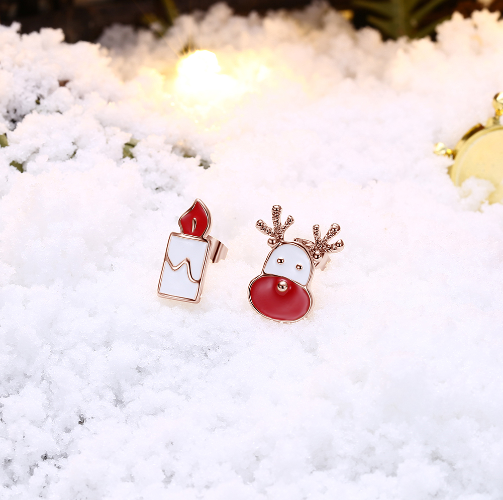 Enamel Christmas Candle Deer Charms Earrings Stud Party Fashion Jewelry Women Decoration
