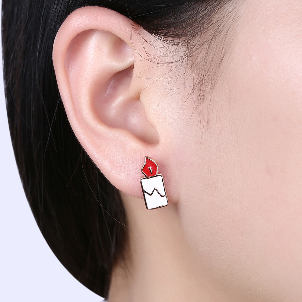 Enamel Christmas Candle Deer Charms Earrings Stud Party Fashion Jewelry Women Decoration