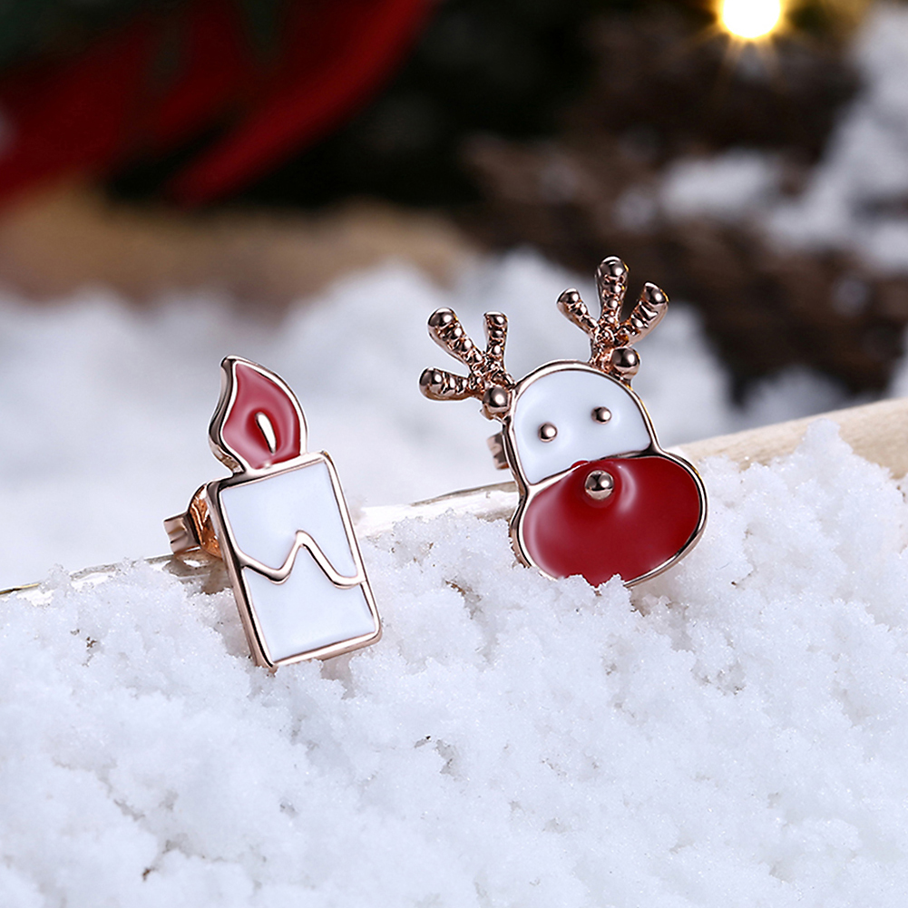 Enamel Christmas Candle Deer Charms Earrings Stud Party Fashion Jewelry Women Decoration
