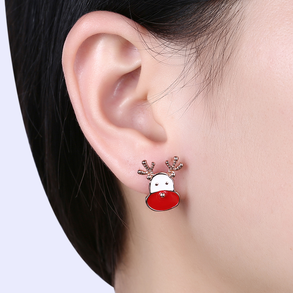 Enamel Christmas Candle Deer Charms Earrings Stud Party Fashion Jewelry Women Decoration