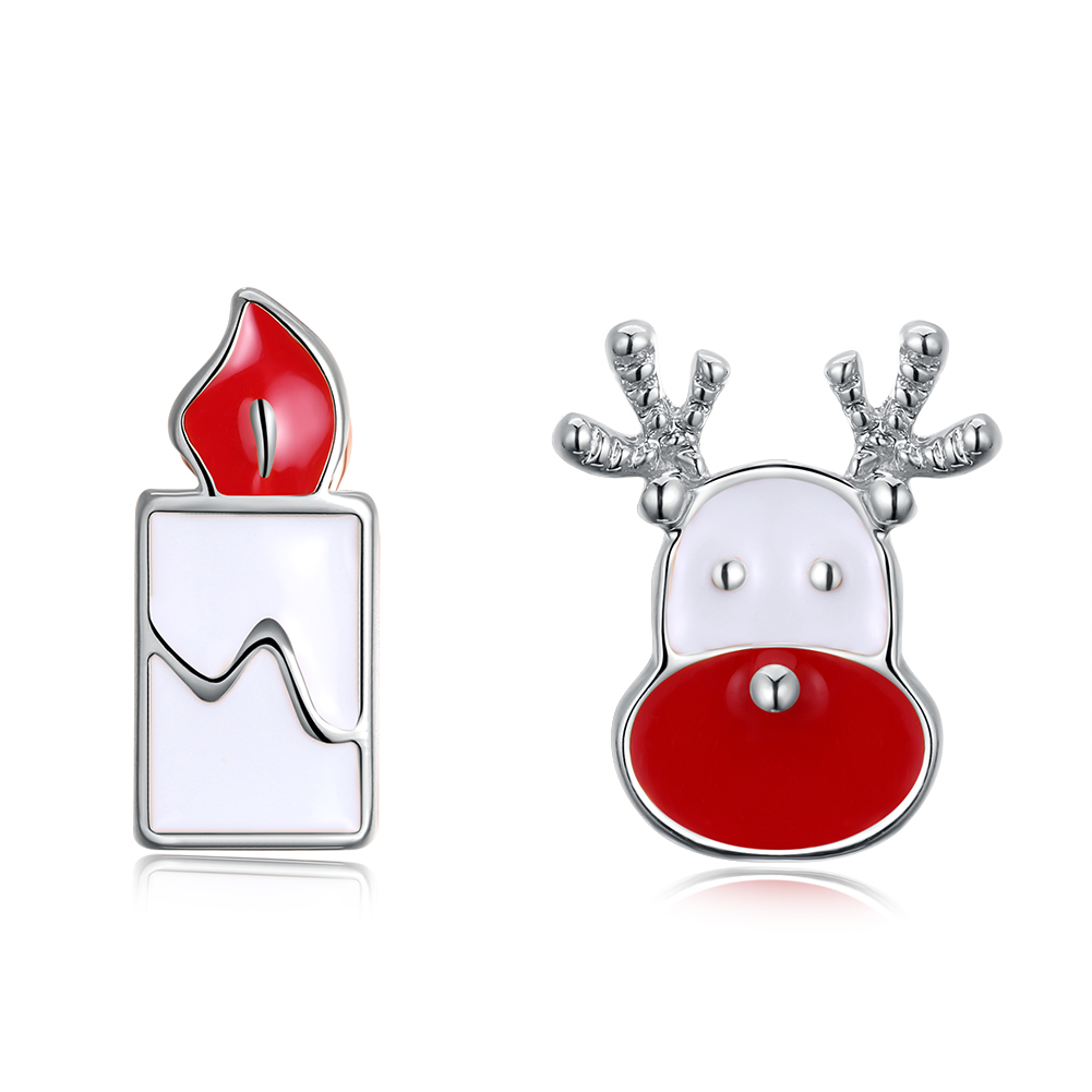 Enamel Christmas Candle Deer Charms Earrings Stud Party Fashion Jewelry Women Decoration