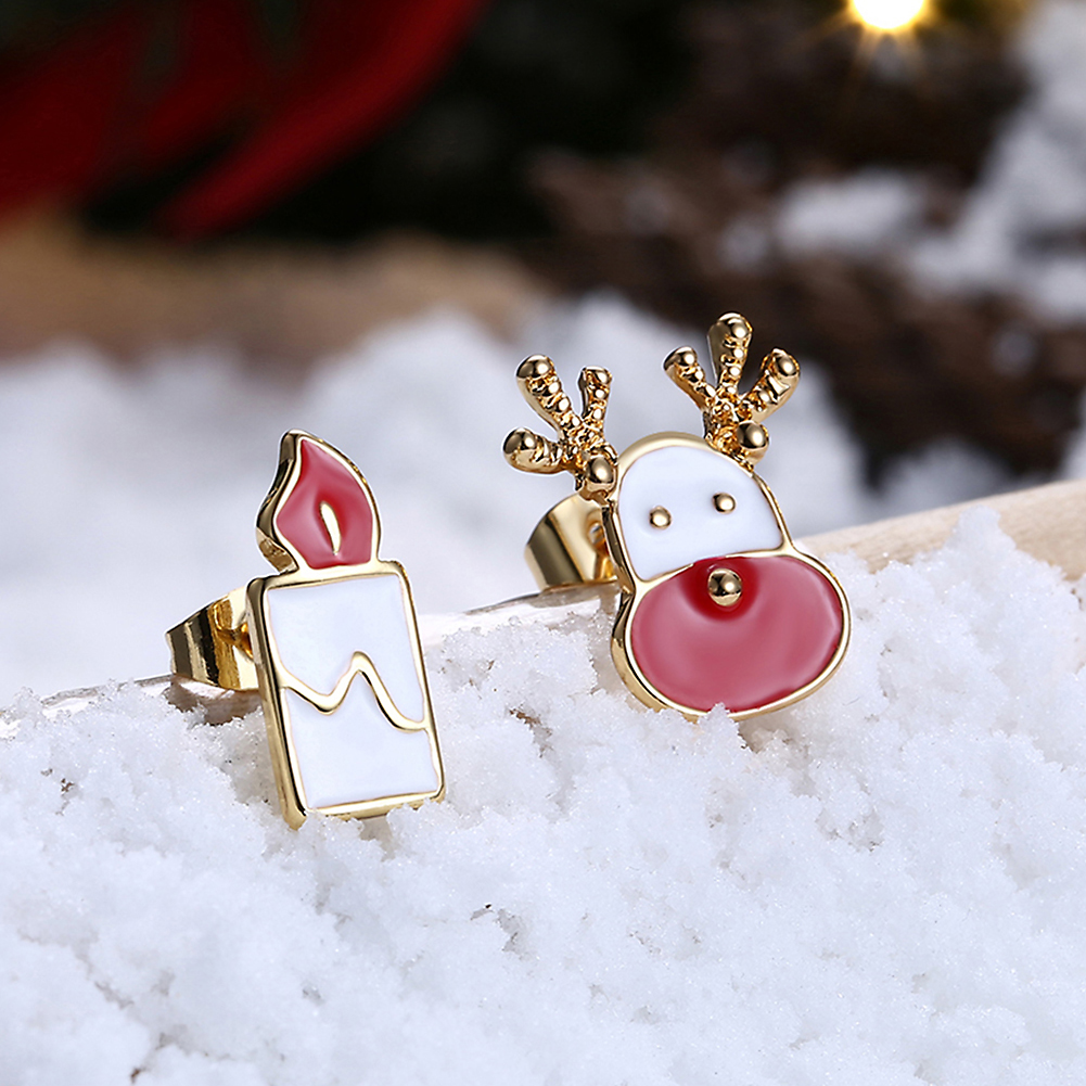 Enamel Christmas Candle Deer Charms Earrings Stud Party Fashion Jewelry Women Decoration