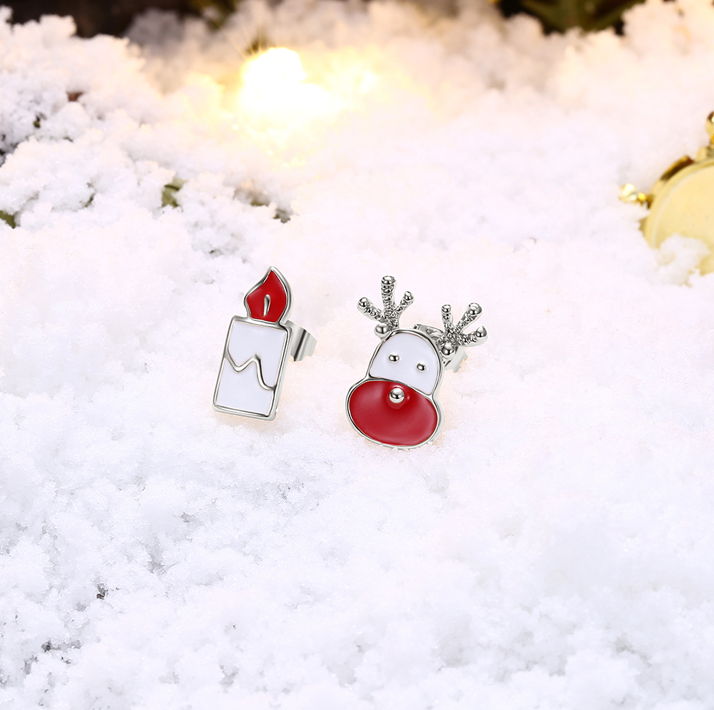 Enamel Christmas Candle Deer Charms Earrings Stud Party Fashion Jewelry Women Decoration