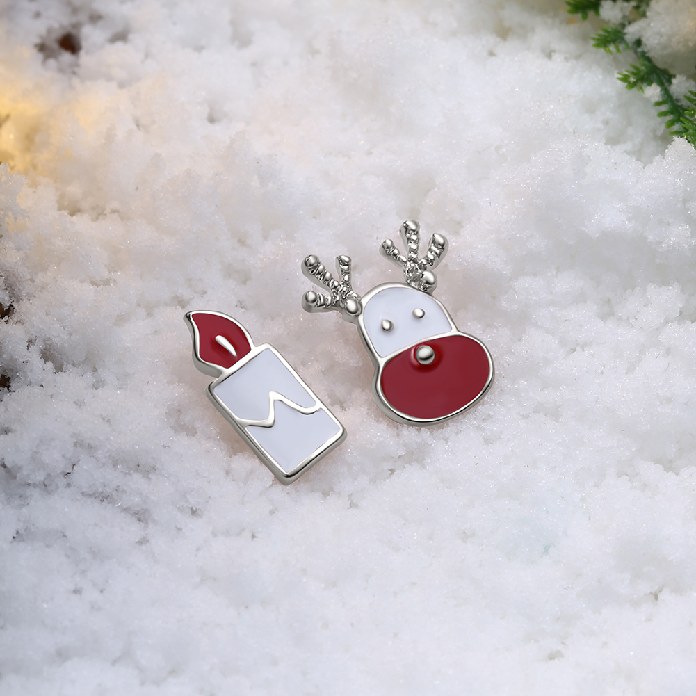 Enamel Christmas Candle Deer Charms Earrings Stud Party Fashion Jewelry Women Decoration