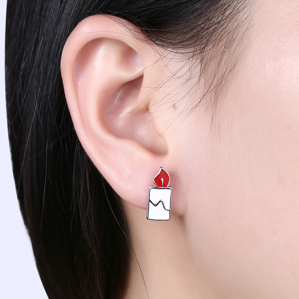 Enamel Christmas Candle Deer Charms Earrings Stud Party Fashion Jewelry Women Decoration