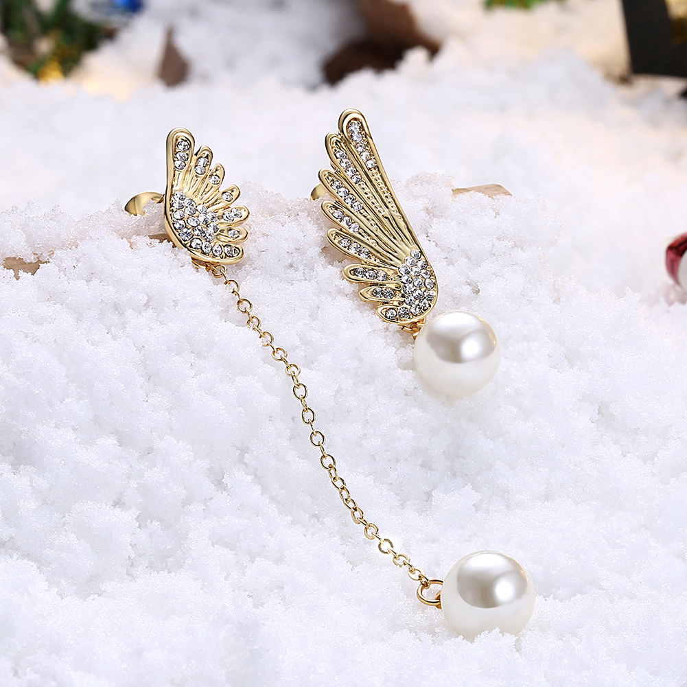 Christmas Gift Jewelry Charm Drip Oil Angel Wings Pearl Drop Earrings for Women Girls