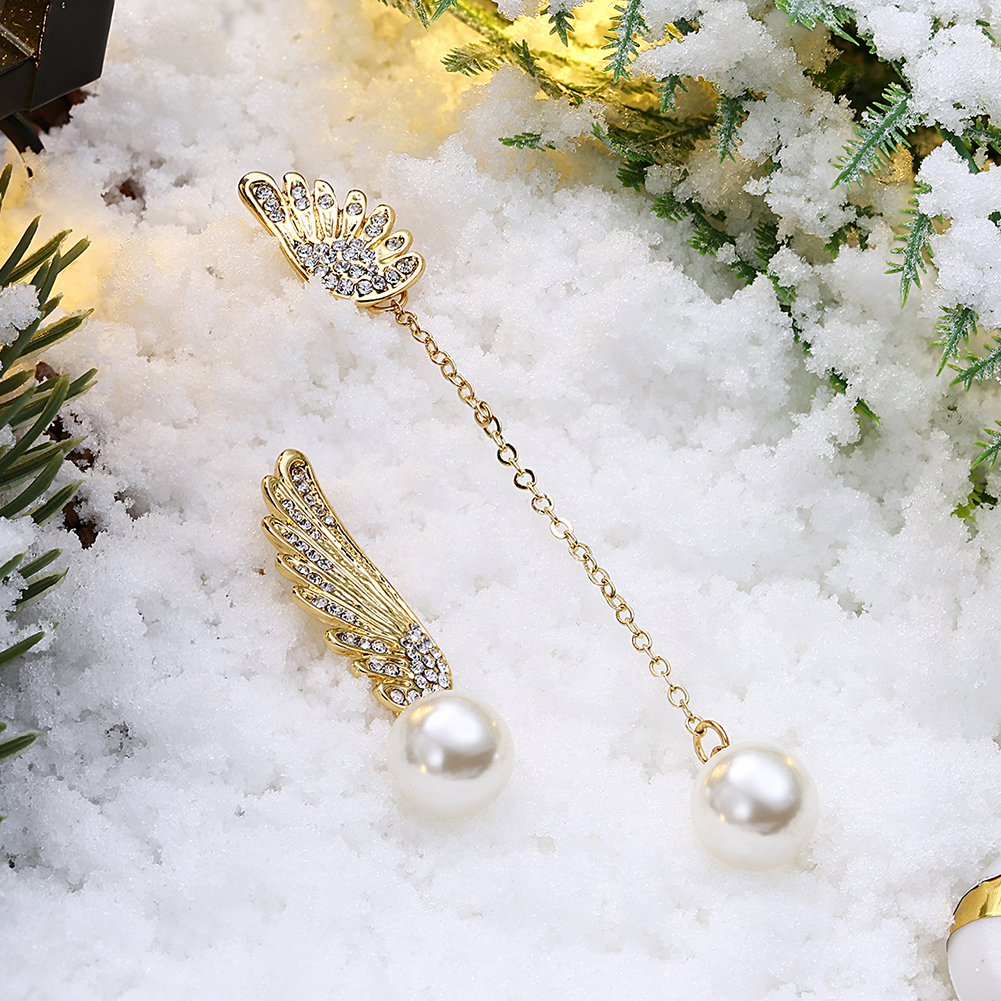 Christmas Gift Jewelry Charm Drip Oil Angel Wings Pearl Drop Earrings for Women Girls