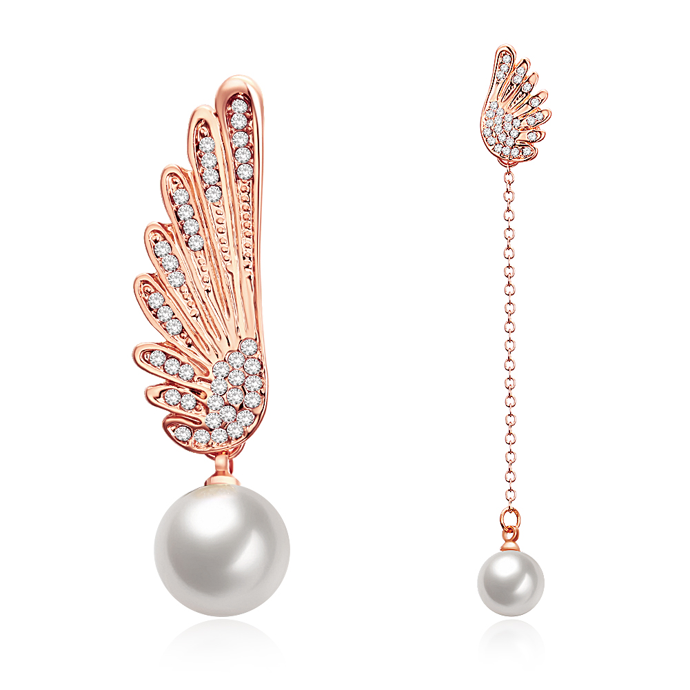 Christmas Gift Jewelry Charm Drip Oil Angel Wings Pearl Drop Earrings for Women Girls