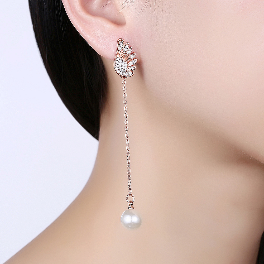 Christmas Gift Jewelry Charm Drip Oil Angel Wings Pearl Drop Earrings for Women Girls