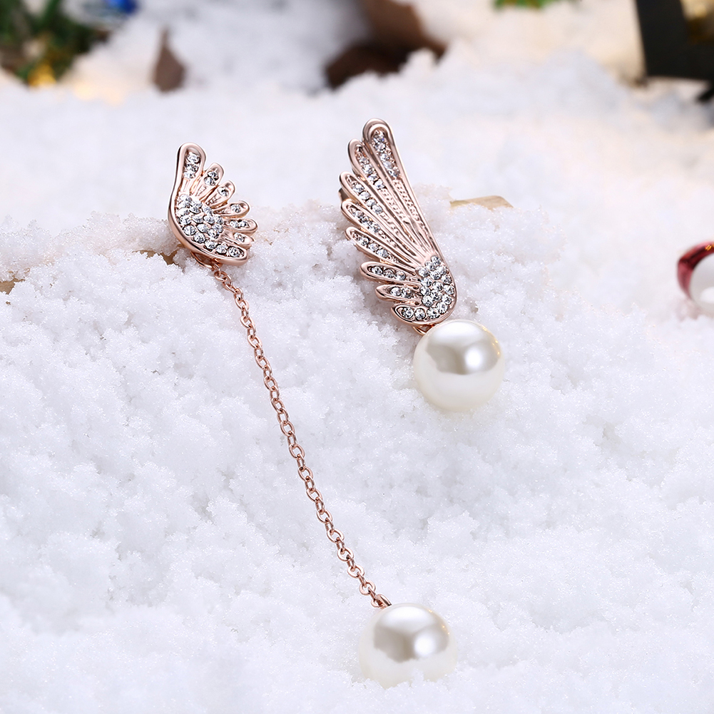 Christmas Gift Jewelry Charm Drip Oil Angel Wings Pearl Drop Earrings for Women Girls