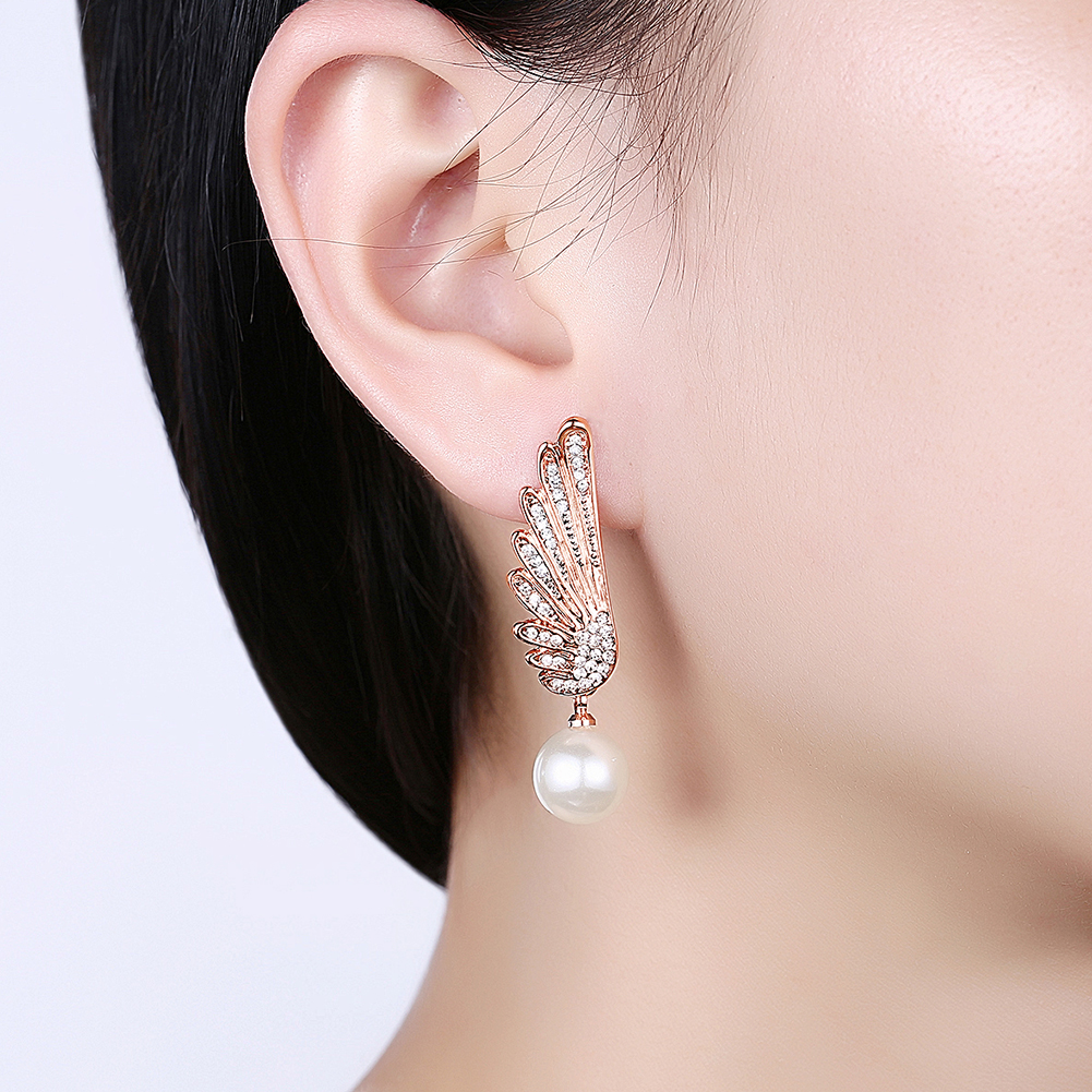 Christmas Gift Jewelry Charm Drip Oil Angel Wings Pearl Drop Earrings for Women Girls