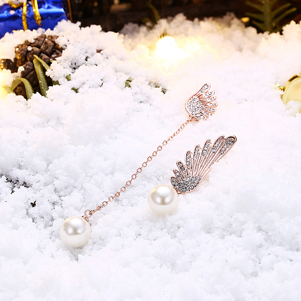 Christmas Gift Jewelry Charm Drip Oil Angel Wings Pearl Drop Earrings for Women Girls