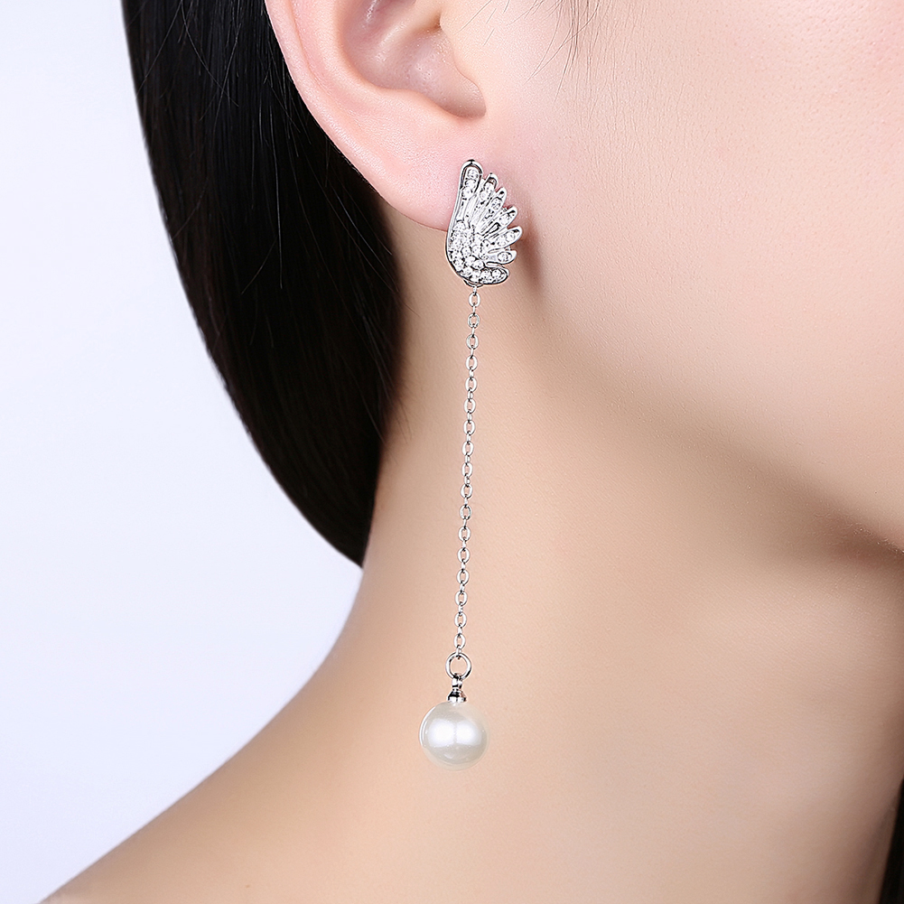 Christmas Gift Jewelry Charm Drip Oil Angel Wings Pearl Drop Earrings for Women Girls