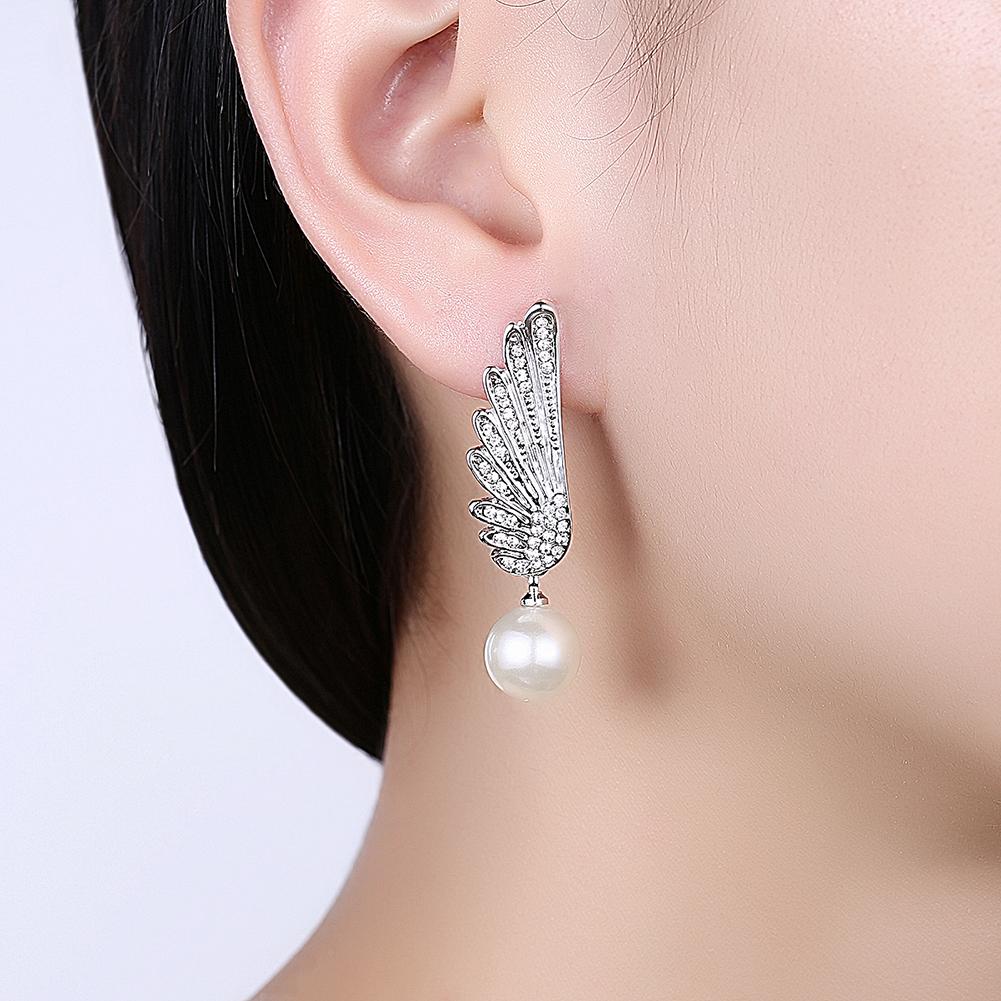 Christmas Gift Jewelry Charm Drip Oil Angel Wings Pearl Drop Earrings for Women Girls