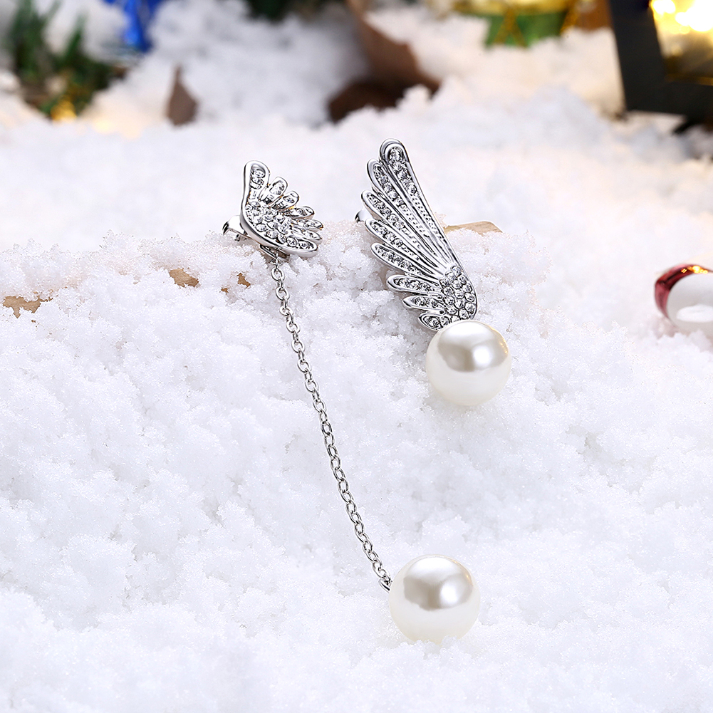 Christmas Gift Jewelry Charm Drip Oil Angel Wings Pearl Drop Earrings for Women Girls