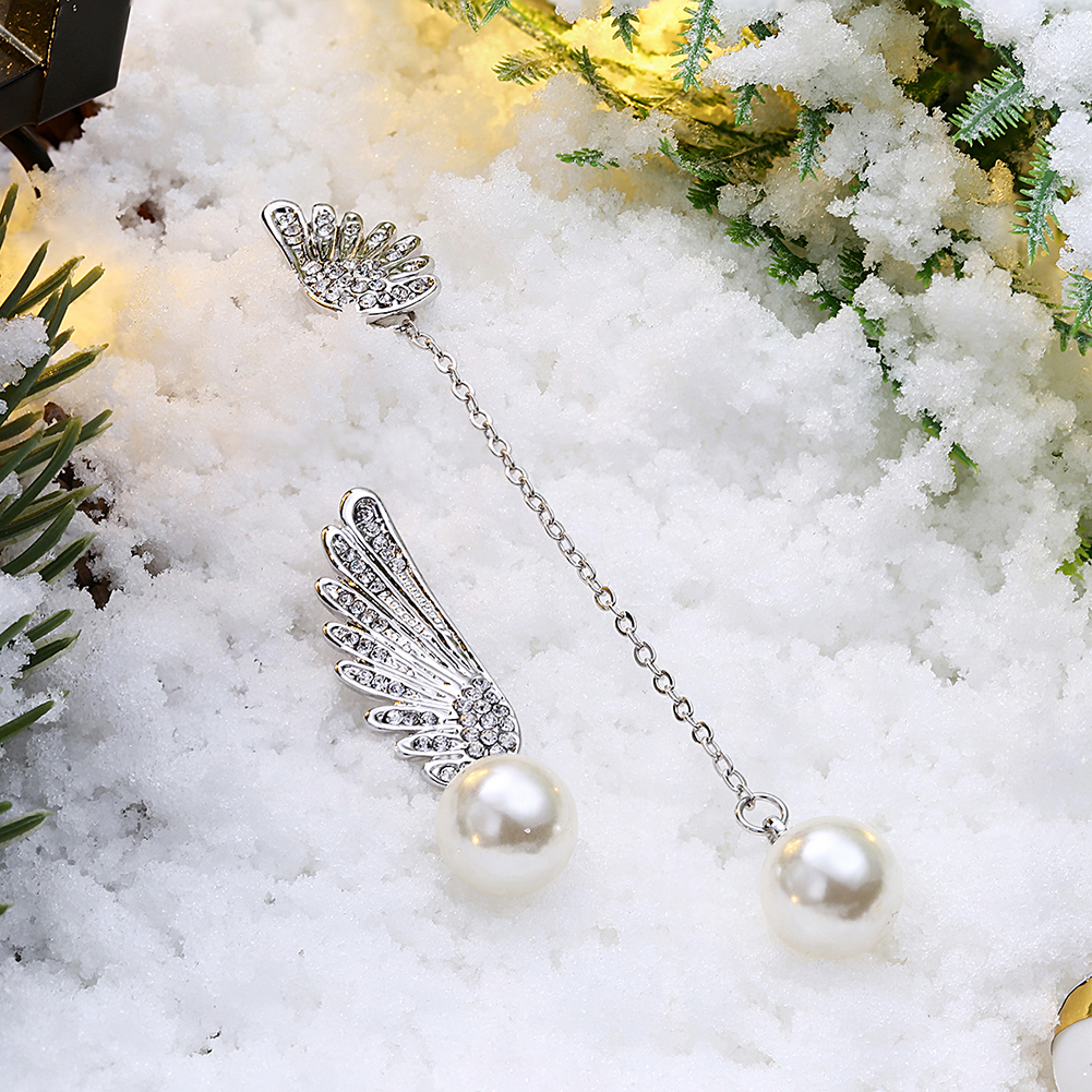 Christmas Gift Jewelry Charm Drip Oil Angel Wings Pearl Drop Earrings for Women Girls