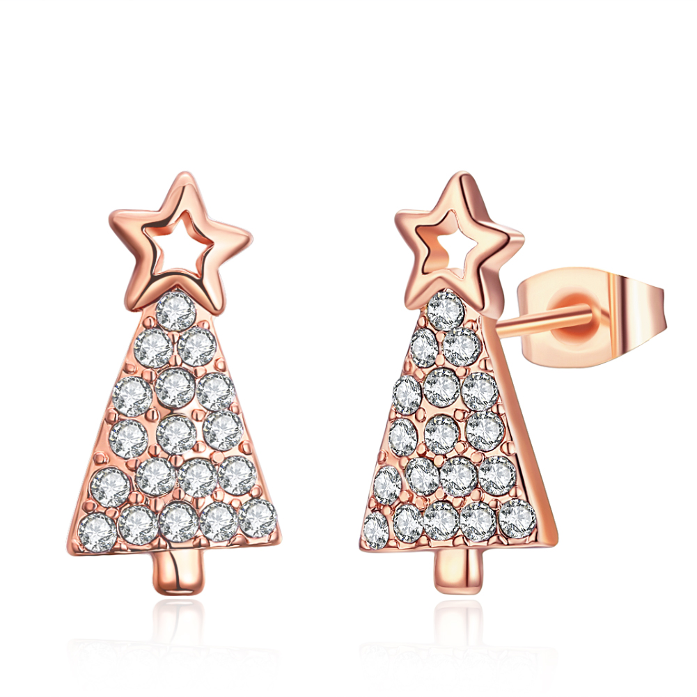 New Cute Christmas Tree Shape Christmas Gifts White Zircon Earring Jewelry