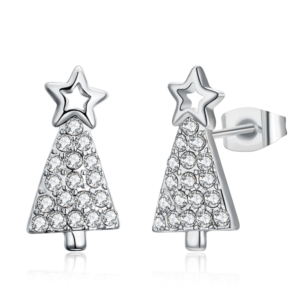 New Cute Christmas Tree Shape Christmas Gifts White Zircon Earring Jewelry