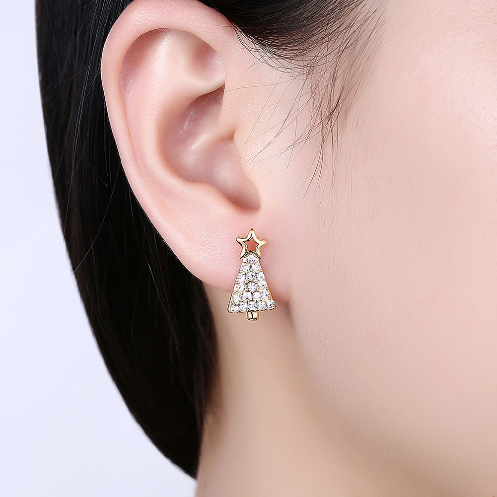 New Cute Christmas Tree Shape Christmas Gifts White Zircon Earring Jewelry