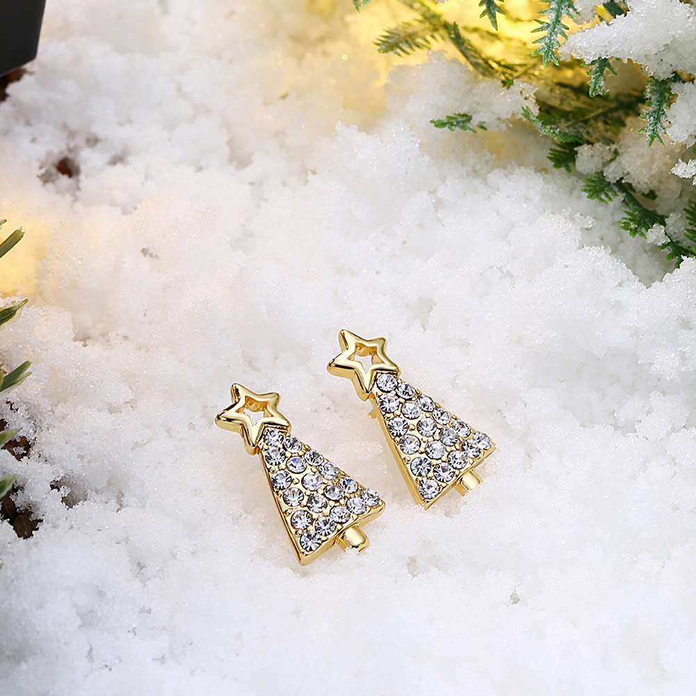 New Cute Christmas Tree Shape Christmas Gifts White Zircon Earring Jewelry