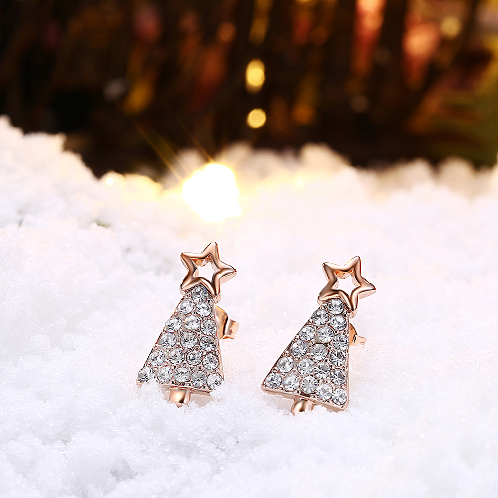 New Cute Christmas Tree Shape Christmas Gifts White Zircon Earring Jewelry