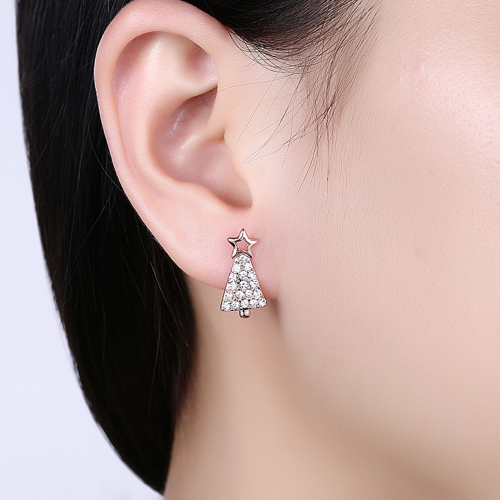 New Cute Christmas Tree Shape Christmas Gifts White Zircon Earring Jewelry