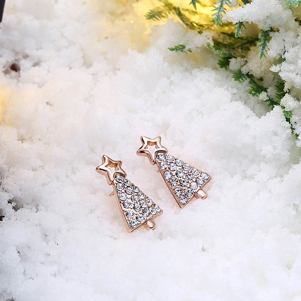 New Cute Christmas Tree Shape Christmas Gifts White Zircon Earring Jewelry