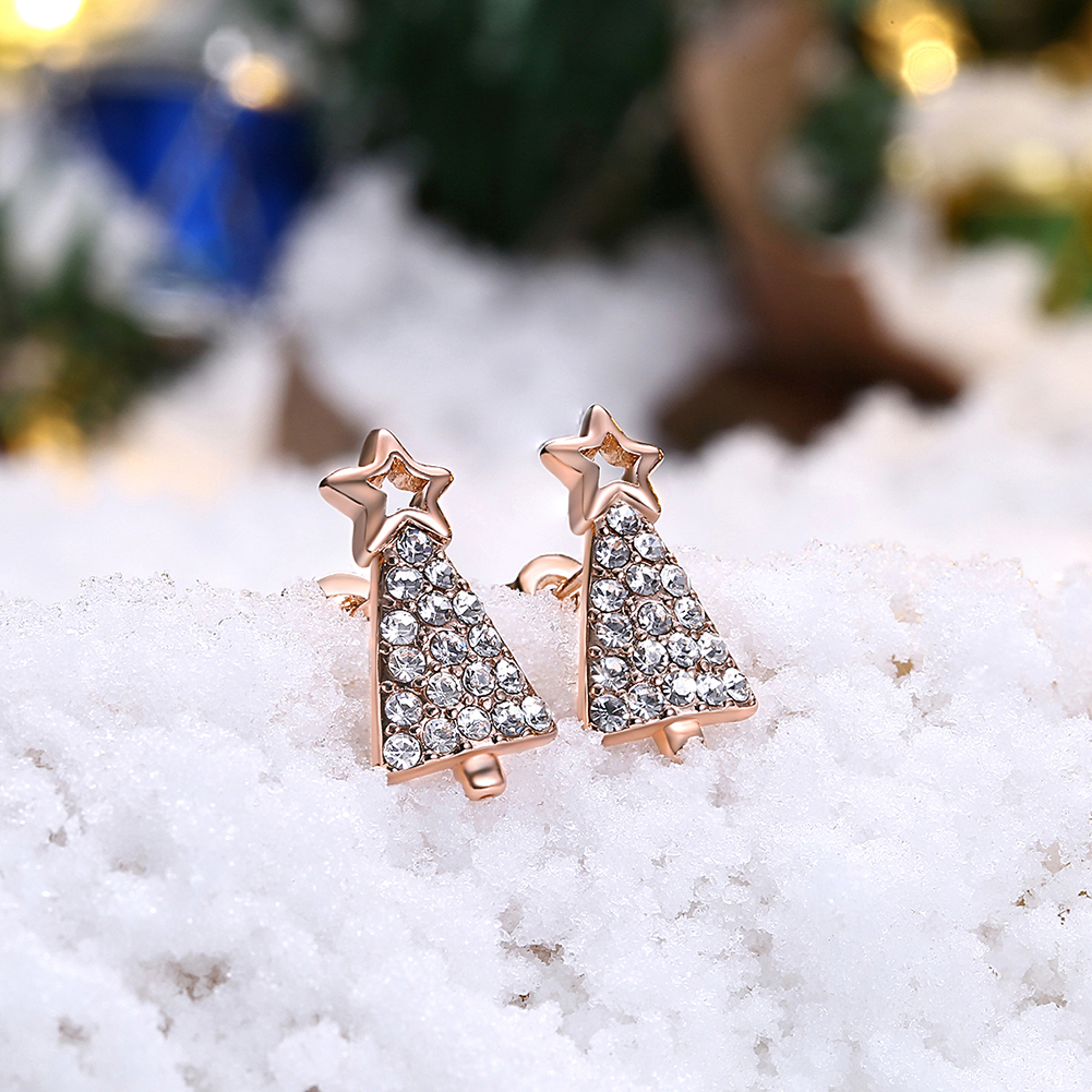 New Cute Christmas Tree Shape Christmas Gifts White Zircon Earring Jewelry