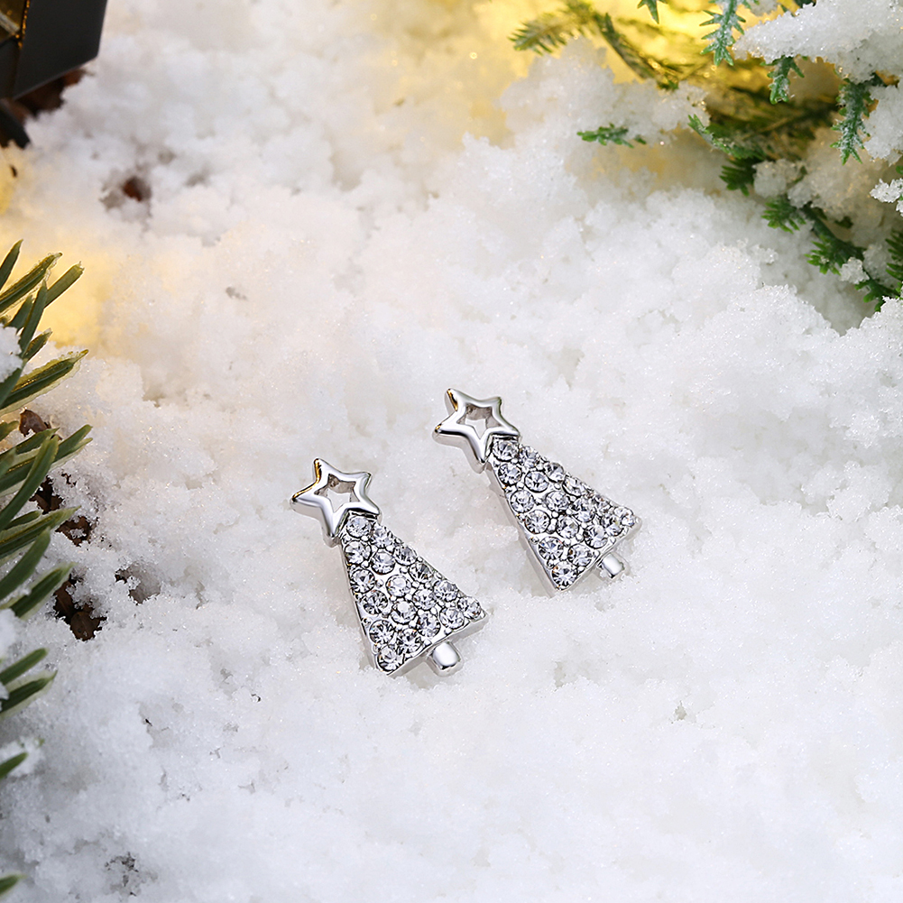 New Cute Christmas Tree Shape Christmas Gifts White Zircon Earring Jewelry