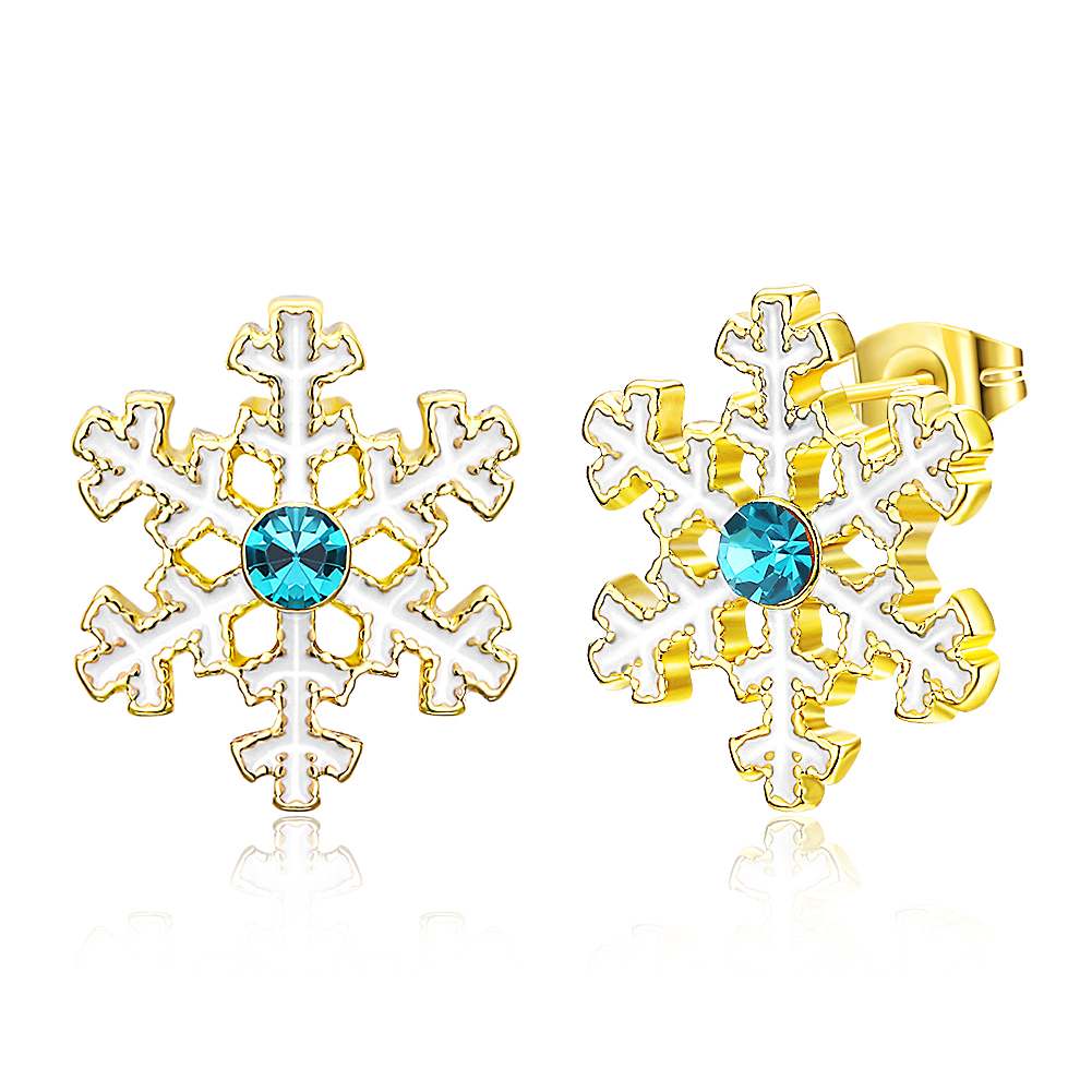 Christmas Snow Flake Women Stud Earrings Blue Zircon Classic Fairy Tale Girls Jewelry Gifts