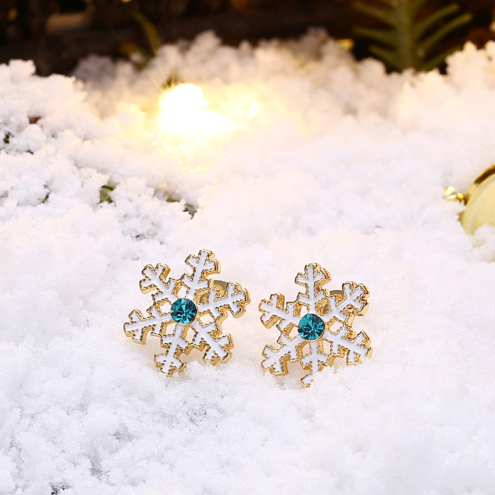 Christmas Snow Flake Women Stud Earrings Blue Zircon Classic Fairy Tale Girls Jewelry Gifts