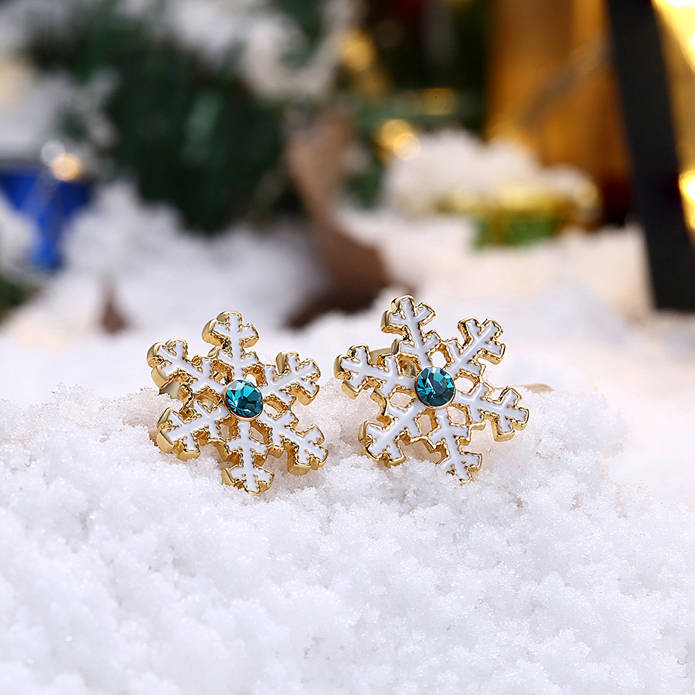 Christmas Snow Flake Women Stud Earrings Blue Zircon Classic Fairy Tale Girls Jewelry Gifts