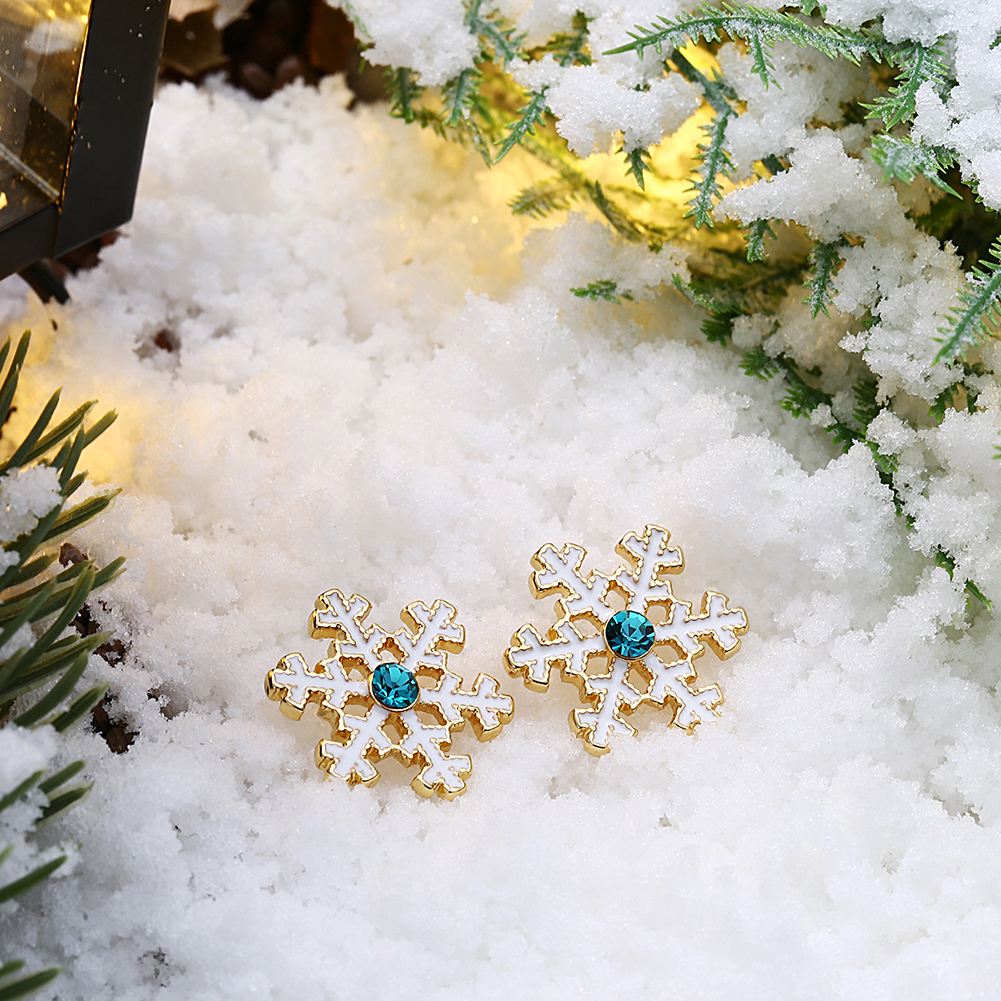 Christmas Snow Flake Women Stud Earrings Blue Zircon Classic Fairy Tale Girls Jewelry Gifts