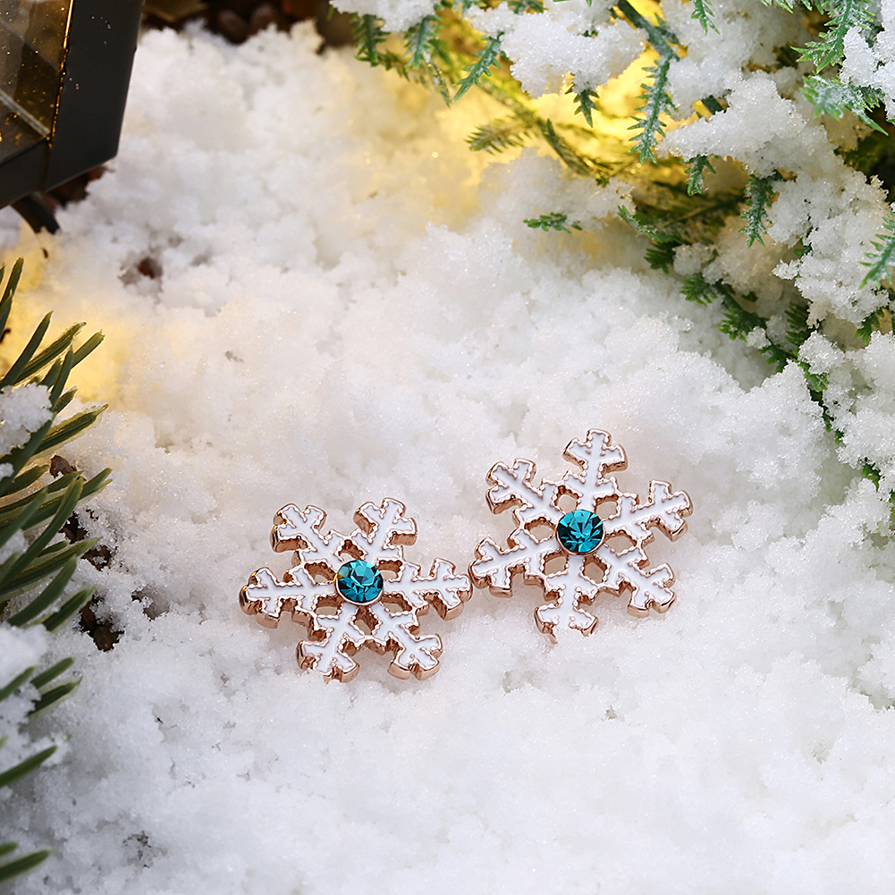 Christmas Snow Flake Women Stud Earrings Blue Zircon Classic Fairy Tale Girls Jewelry Gifts