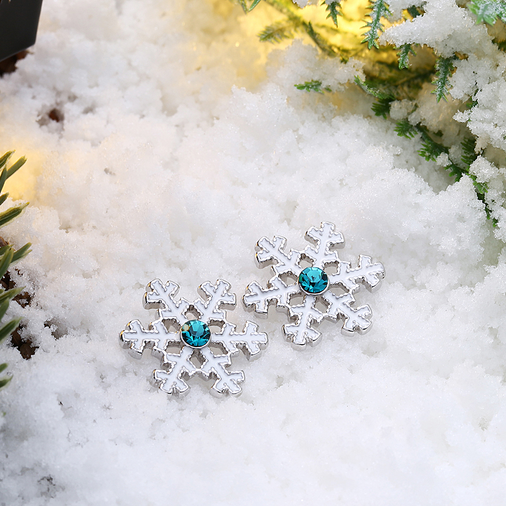 Christmas Snow Flake Women Stud Earrings Blue Zircon Classic Fairy Tale Girls Jewelry Gifts