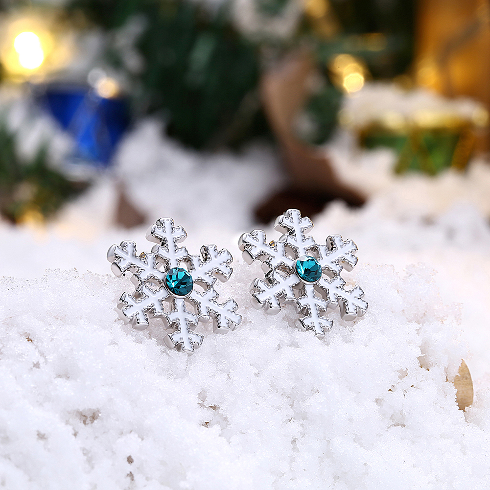 Christmas Snow Flake Women Stud Earrings Blue Zircon Classic Fairy Tale Girls Jewelry Gifts