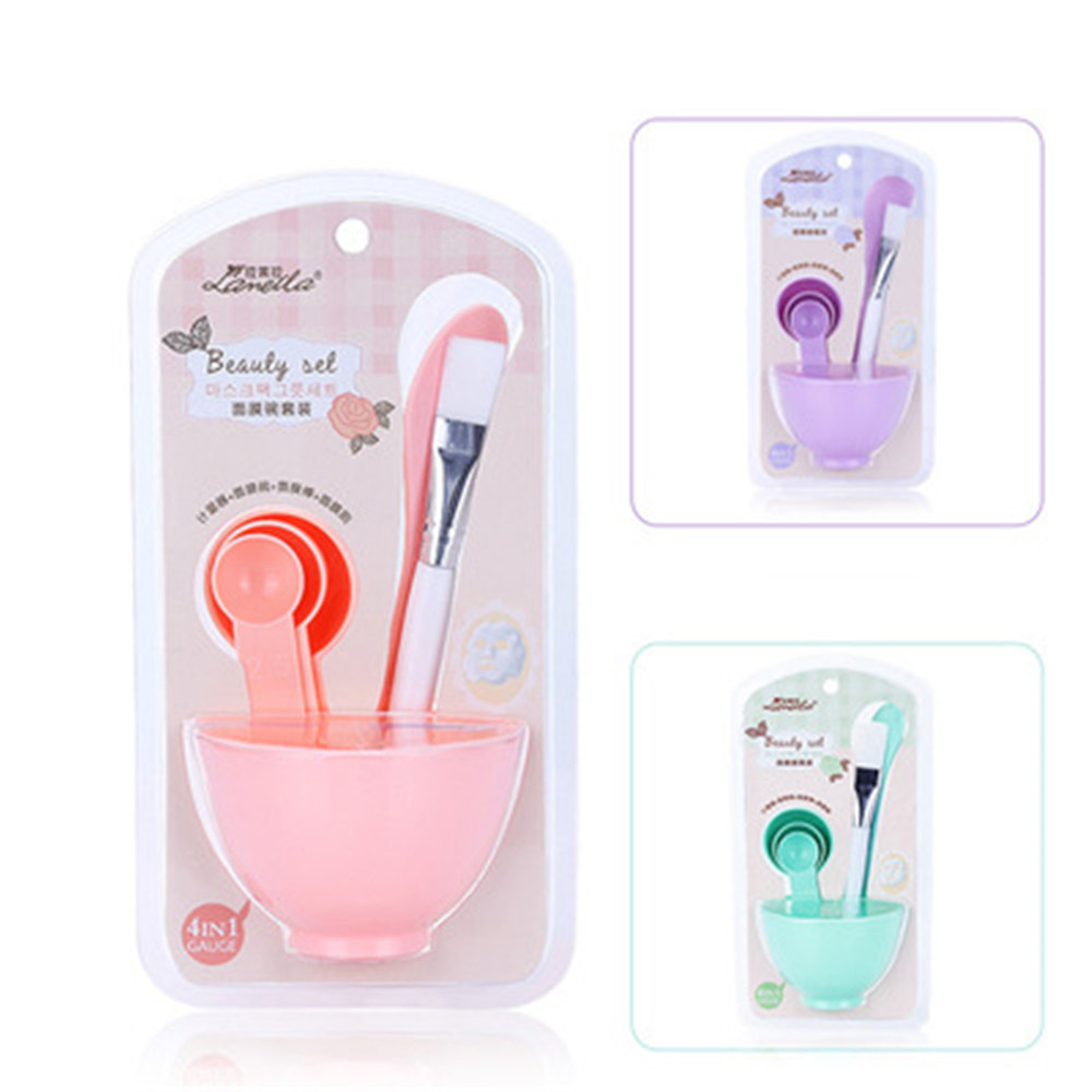 4 in 1 Women Face Skin Care Mask Mixing Bowl Stick Brush Pink Cosmetic Tool Set