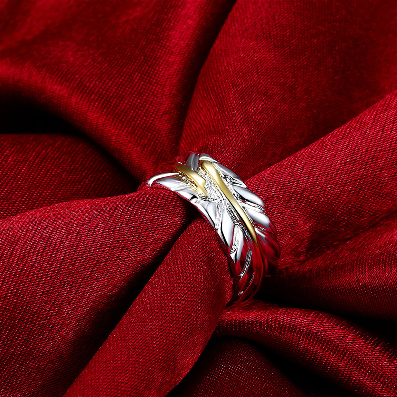 Silver Plated Ring Fashion Color Separation Feather Jewelry Ring Women Finger Rings