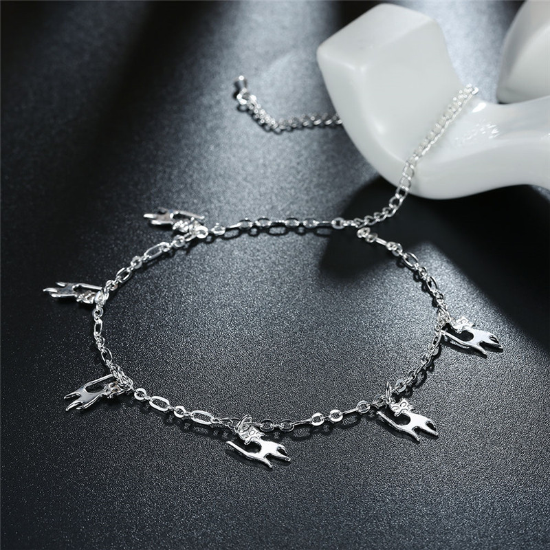 Cute Silver Plated Puppy Shape Pendant Anklets for Women Bracelet Jewelry