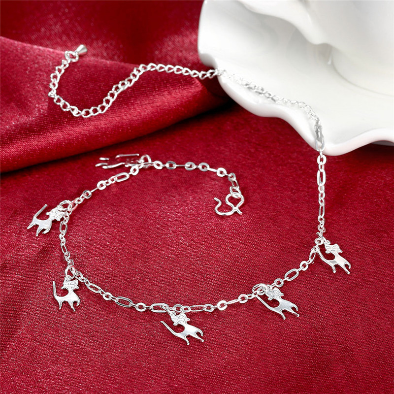 Cute Silver Plated Puppy Shape Pendant Anklets for Women Bracelet Jewelry