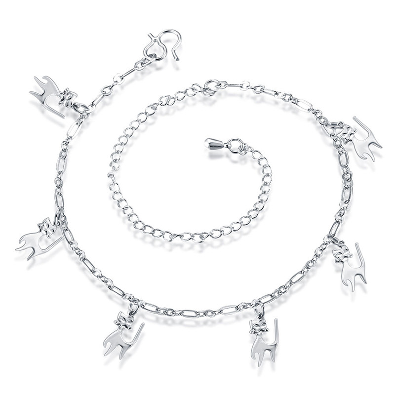 Cute Silver Plated Puppy Shape Pendant Anklets for Women Bracelet Jewelry